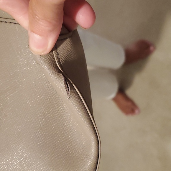 Tory Burch Saffiano Taupe Leather Tote Bag (#17) - Picture 3 of 15